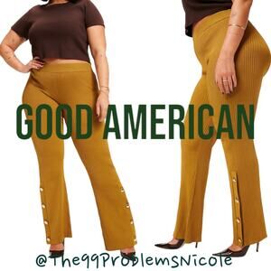 Good American Rib Knit Boss Flare Pants in Goldenrod